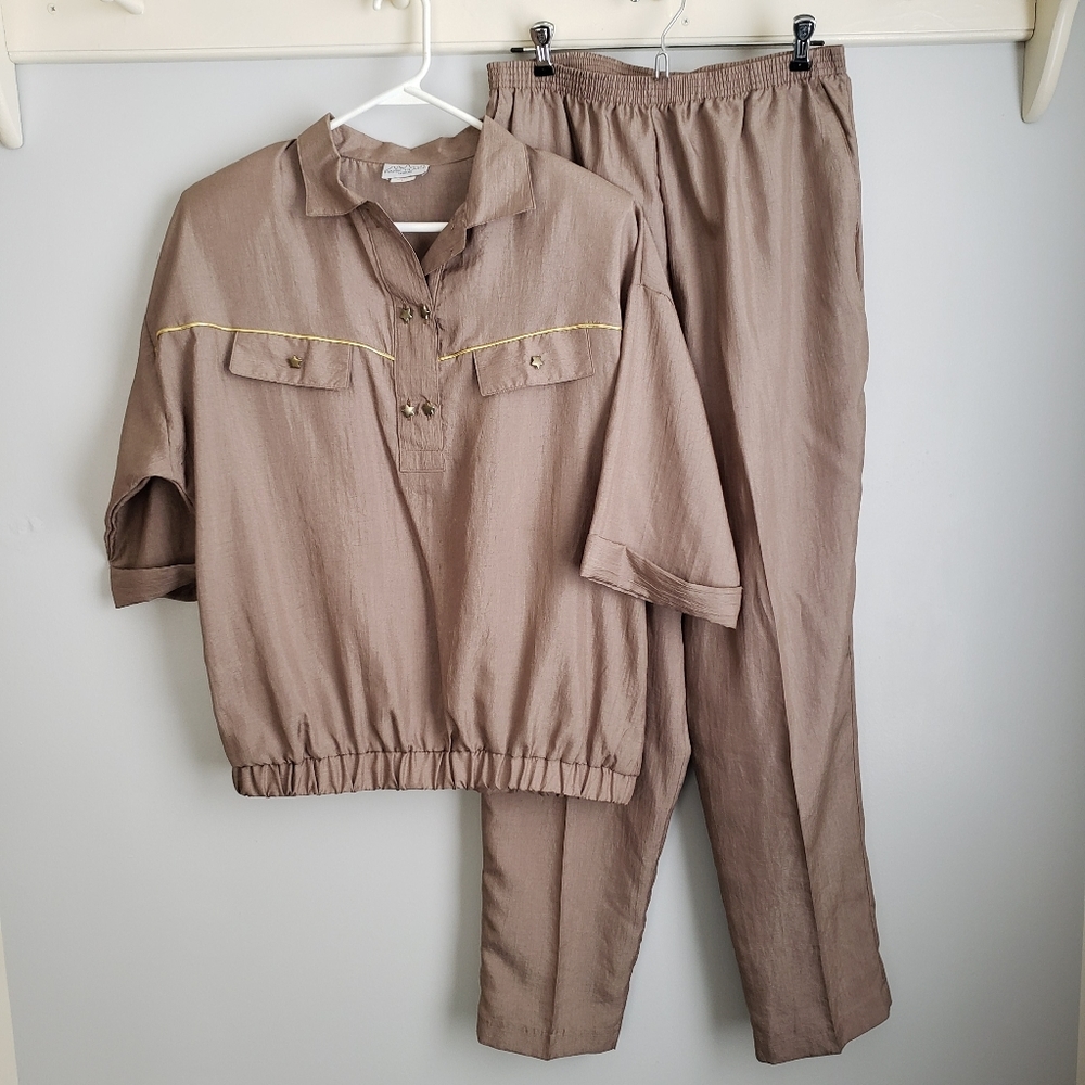 Tan Stars Vintage 80s Track Suit Set Large